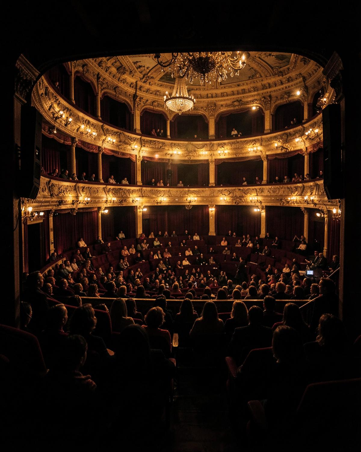 A grand theatre auditorium before a performance
